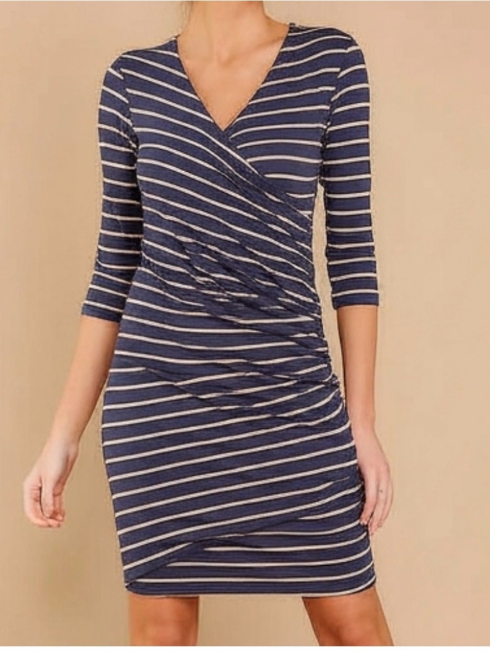 Sundry (Anthropology) Navy Striped Wrap Dress